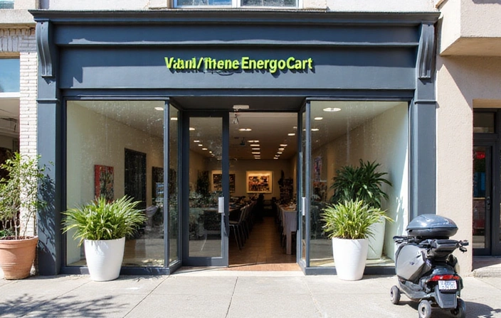 Exterior de la tienda ValenHerboEnergoCart con un diseño moderno