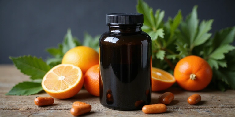 Botella premium de suplementos masculinos con ingredientes naturales