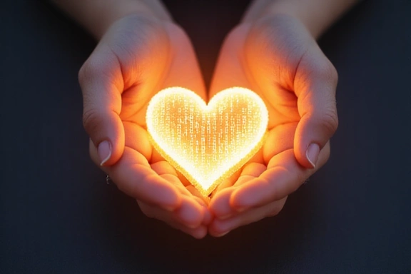 Ilustración de manos sosteniendo un corazón digital, simbolizando confianza y protección de datos