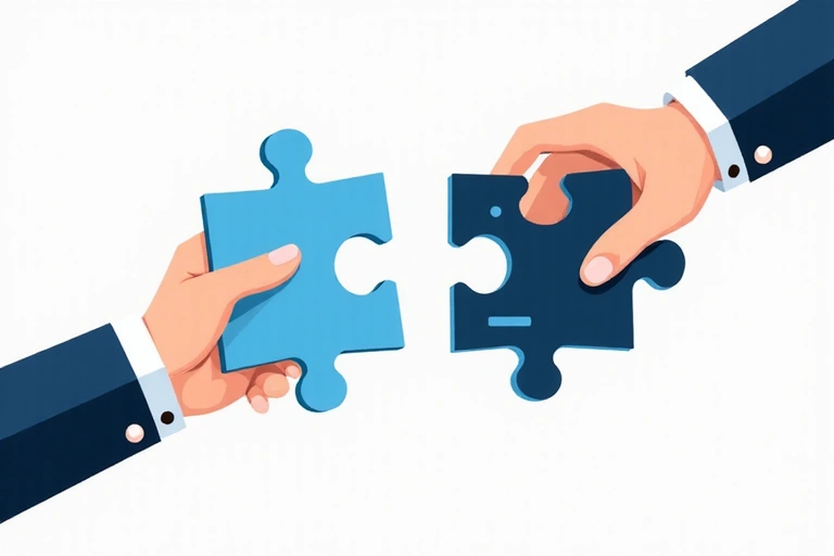 Ilustración de manos conectando piezas de puzzle, simbolizando colaboración y compartición segura de datos
