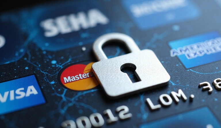 Métodos de pago seguros con iconos de tarjetas de crédito y un candado